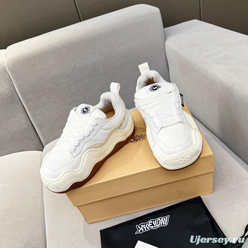 2025 Unisex HEYDAY White Brown Canvas Leather Wave Sneakers KFY00260
