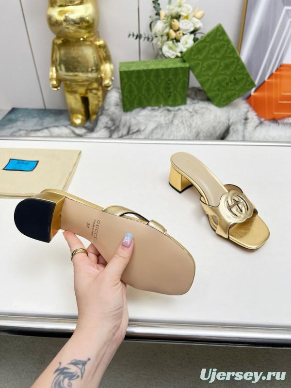 2025 Gucci Gold Leather Slippers