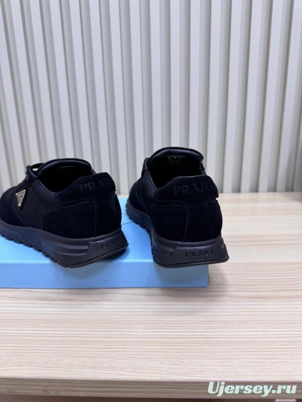 2025 Women Prada Black Suede Nylon Sneakers LY00300