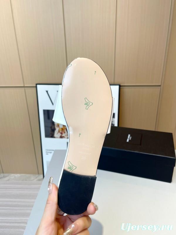 2025 Women Yves Saint Laurent White Leather Slippers LY00180