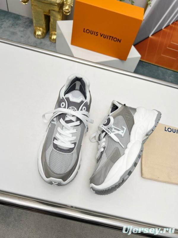 2025 Unisex Louis Vuitton Grey White Mesh Leather Sneakers Monogram LY00340