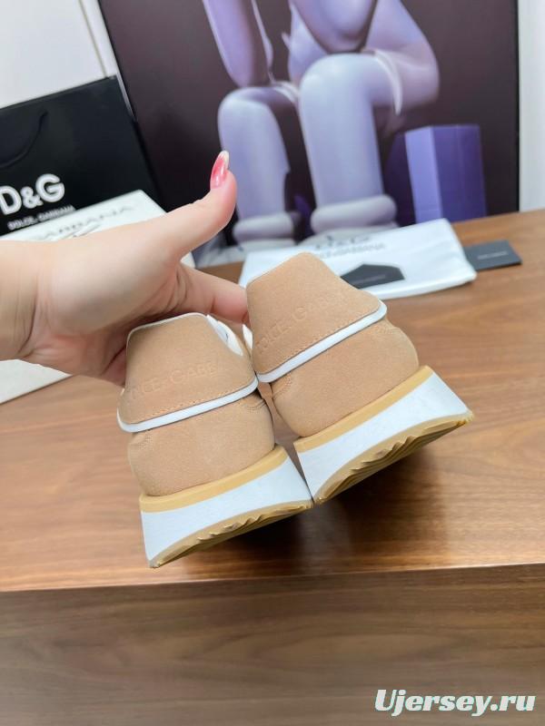2025 Unisex Dolce & Gabbana Beige White PU Casual Sneakers LY00300