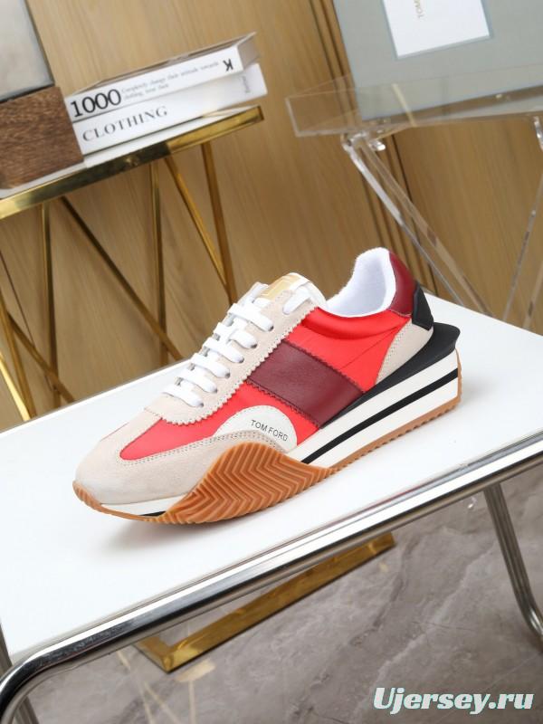 2025 Unisex TOM FORD Red Burgundy White Suede Leather Sneakers LY00360(F)/LY00370(M)