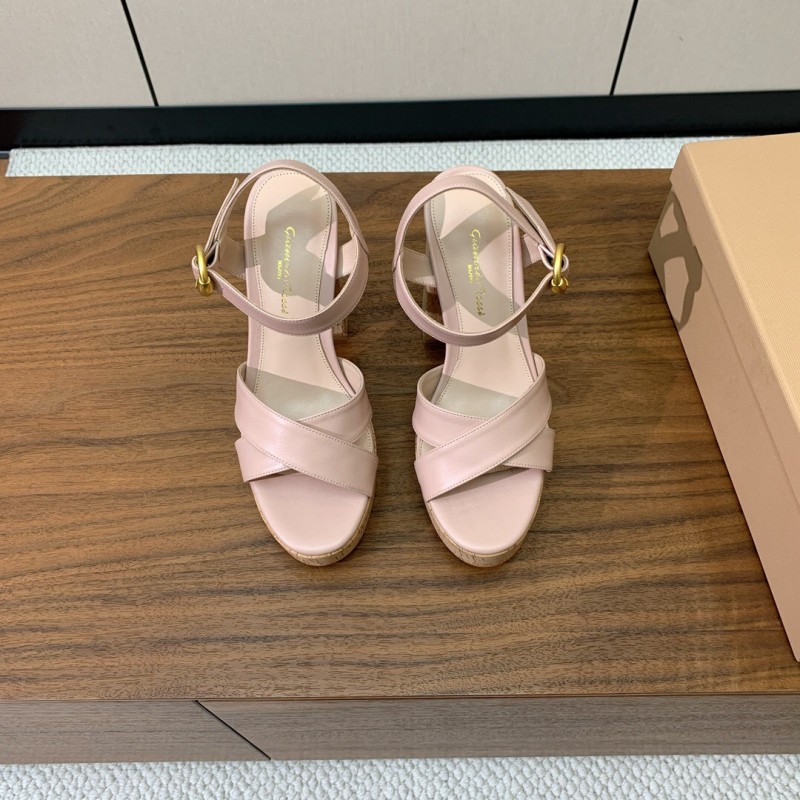 2025 Women Gianvito Rossi Light Pink Leather Platform Sandals