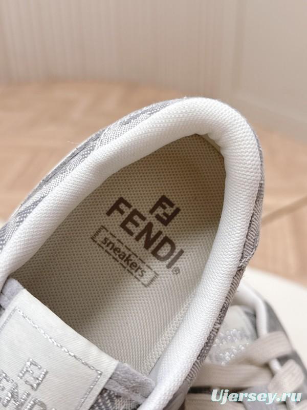 2025 Women Fendi Grey Suede Mesh Sneakers LY00340