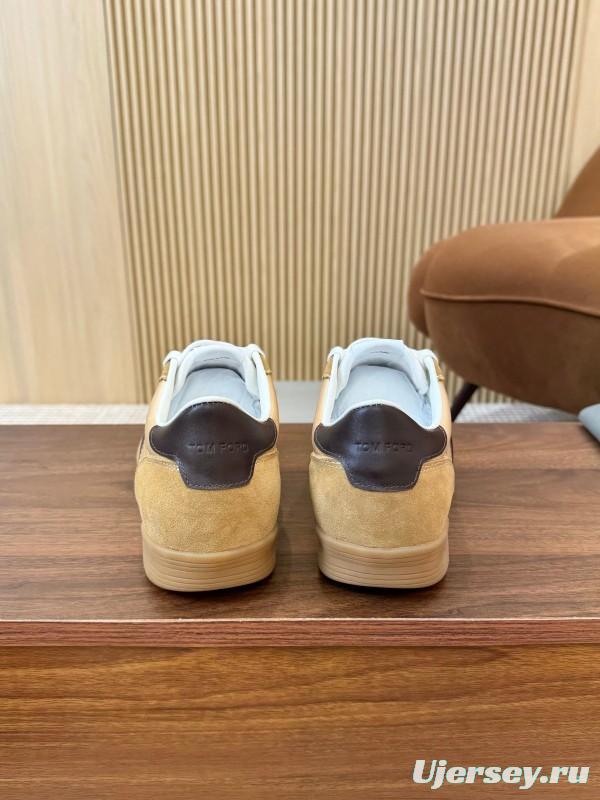 2025 Men TOM FORD Beige Brown Suede Leather Sneakers LY00360