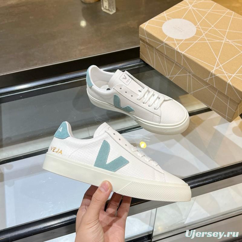 2025 Unisex VEJA White Light Blue Leather Canvas Vulcanized Sneakers MJ00240