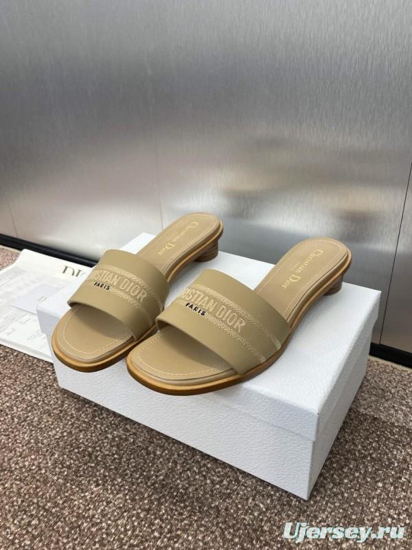 2025 Women Dior Beige Fabric Slide Sandals KFY00300
