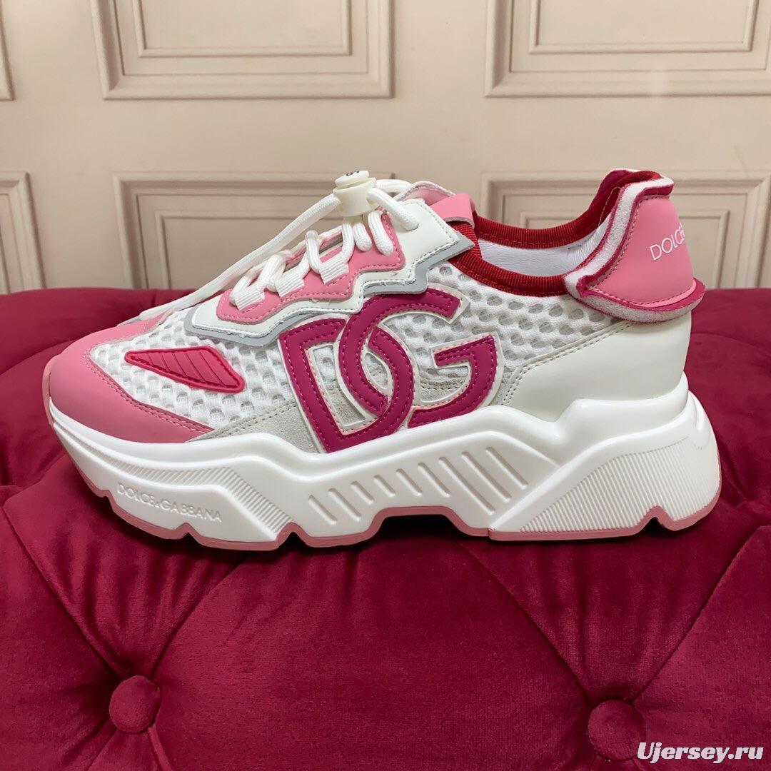 2025 Women Dolce & Gabbana White Pink Mesh Sneakers LY00330(F)