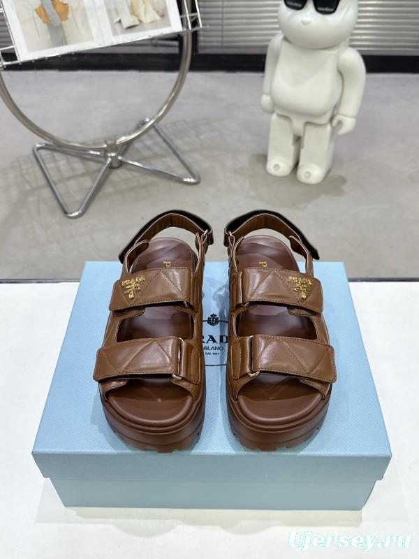 2025 Women Prada Brown Leather Sandals