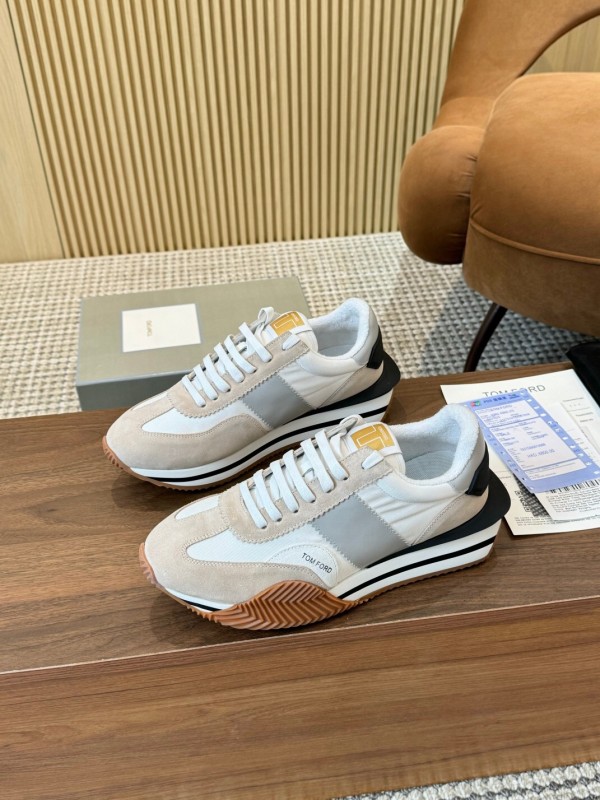 2025 Unisex TOM FORD Beige White Black Leather Suede Sneakers LY00360(F)/LY00370(M)