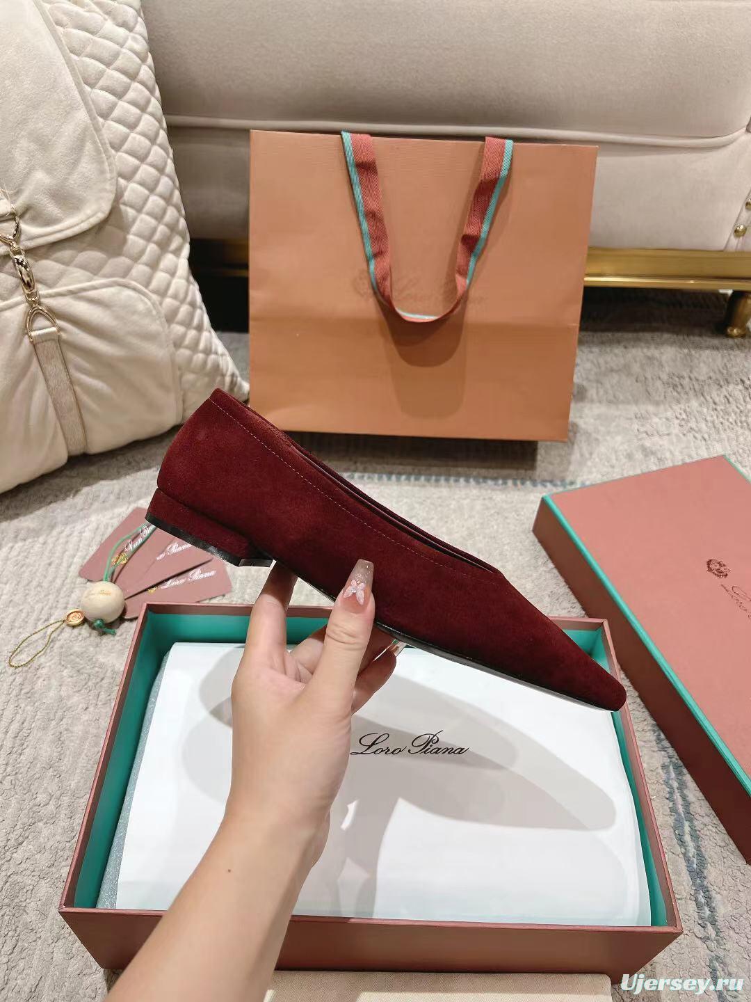 2025 Women LP Burgundy Suede Ballet Flat