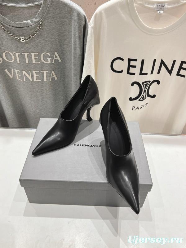 2025 Women Balenciaga Black Leather High Heel Shoes