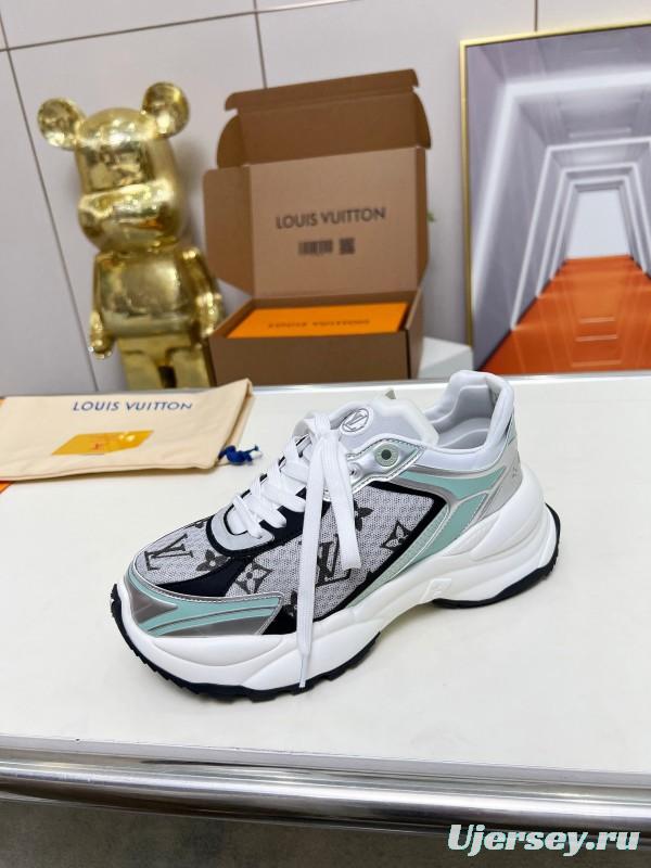 2025 Women Louis Vuitton White Black Mint Leather Mesh Sneakers LY00340