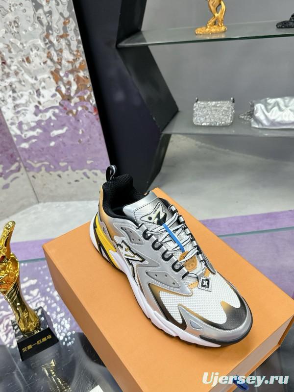 2025 Men Louis Vuitton Gradient Yellow White Leather Mesh Sneakers MJ00420