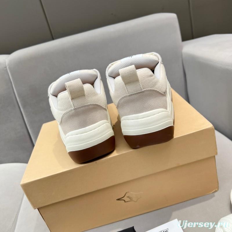 2025 Unisex HEYDAY Beige White Canvas Leather Wave Bread Sneakers KFY00260