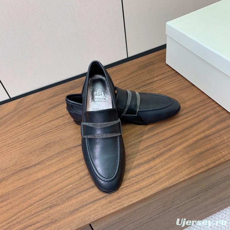 2025 Men Brunello Cucinelli Black Leather Loafers Classic Handmade KFY00300 (M)