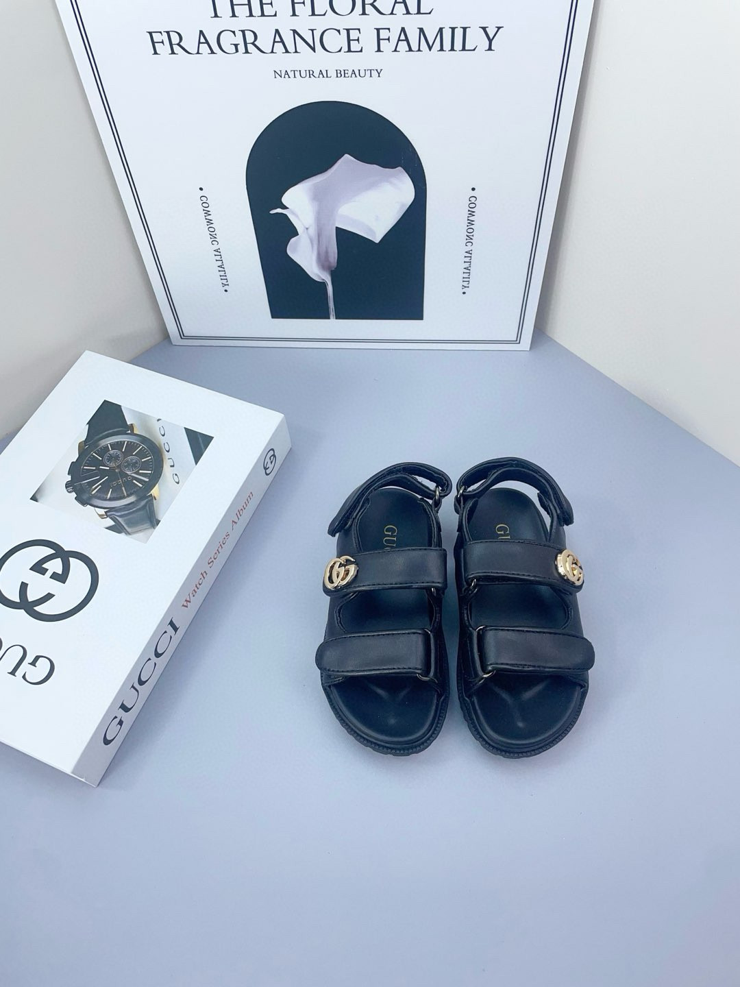 2025 Kids Gucci Black Brown Canvas Leather Sandals