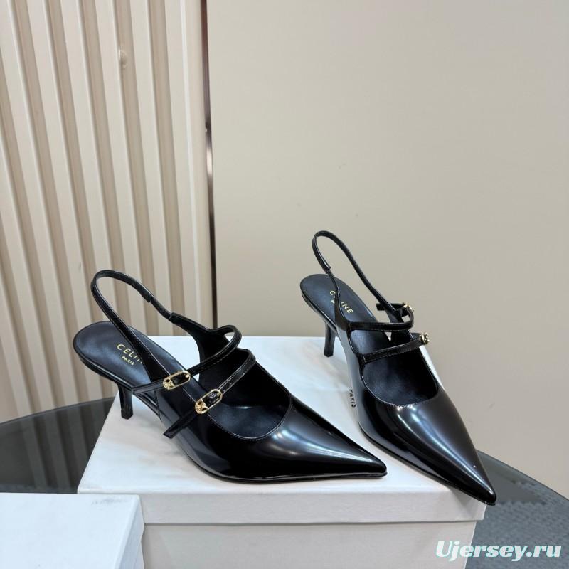 2025 Women CELINE Black Patent Leather Slingback Heels