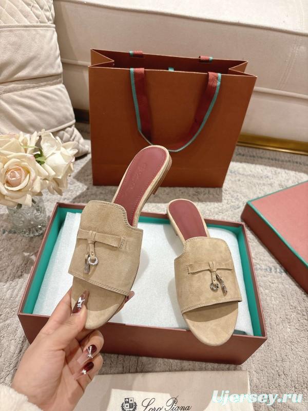 2025 Women LP Beige Suede Slippers
