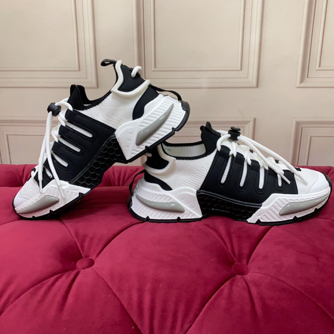2025 Unisex Dolce & Gabbana Black White Mesh Leather Sneakers LY00340