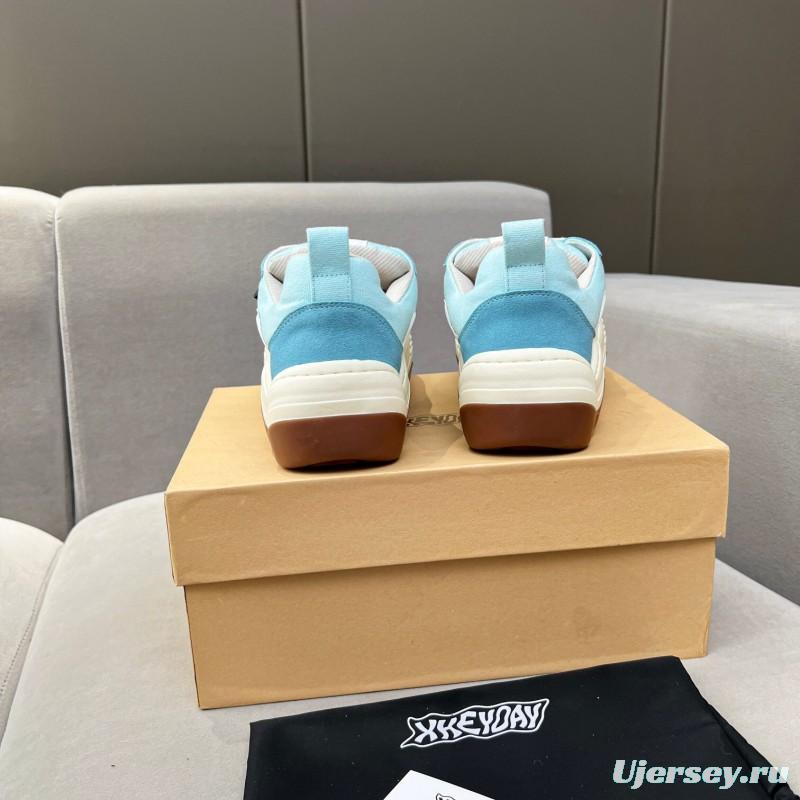 2025 Unisex HEYDAY Blue White Canvas Leather Wave Sneakers KFY00260