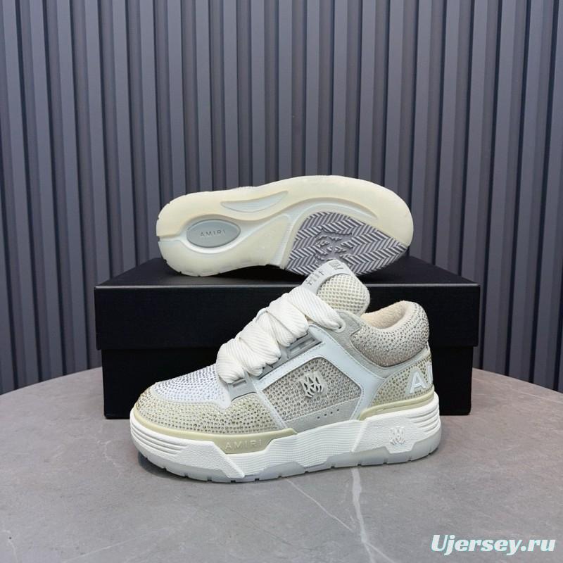 2024 Unisex Amiri Beige White Mesh Leather Sneakers MJ00410