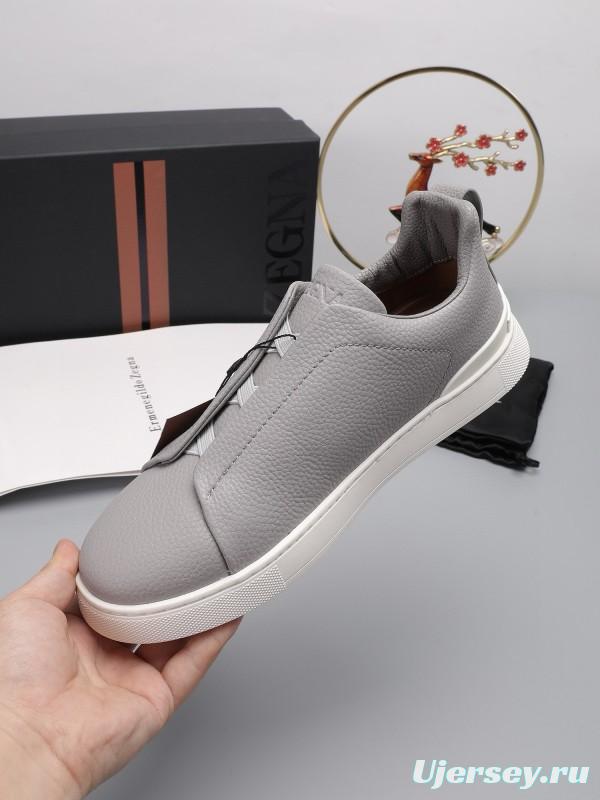 2024 Men Ermenegildo Zegna Grey Leather Low Top Sneakers MJ00240