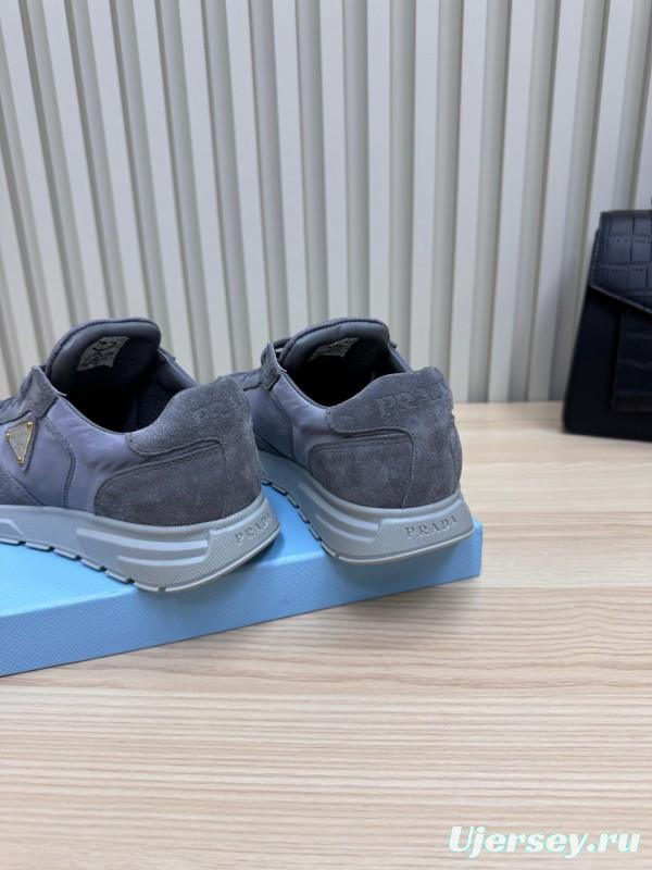2025 Women Prada Grey Suede Leather Sneakers LY00300