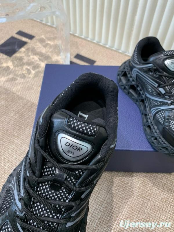 2024 Unisex Dior Black Mesh Leather Sneakers MJ00400