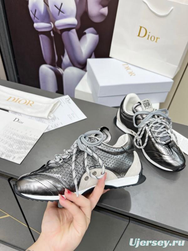 2025 Women Dior Silver Leather Suede Sneakers Christian Dior Paris KFY00310