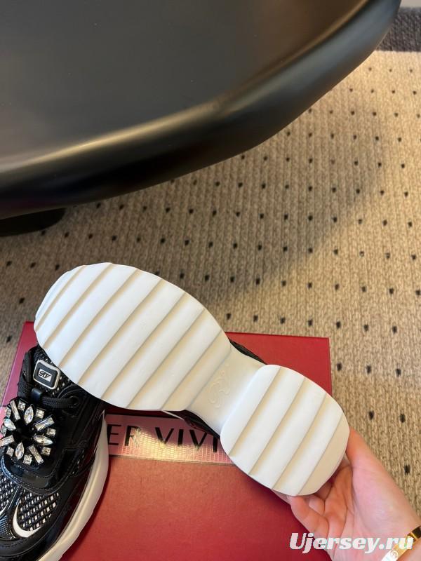 2025 Women Roger Vivier Black Leather Mesh Sneakers