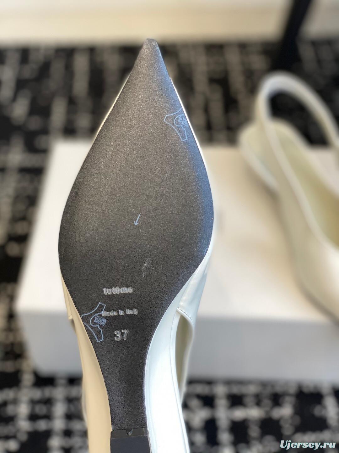 2025 Women Toteme White Patent Leather Slingback Pointed Toe Pumps