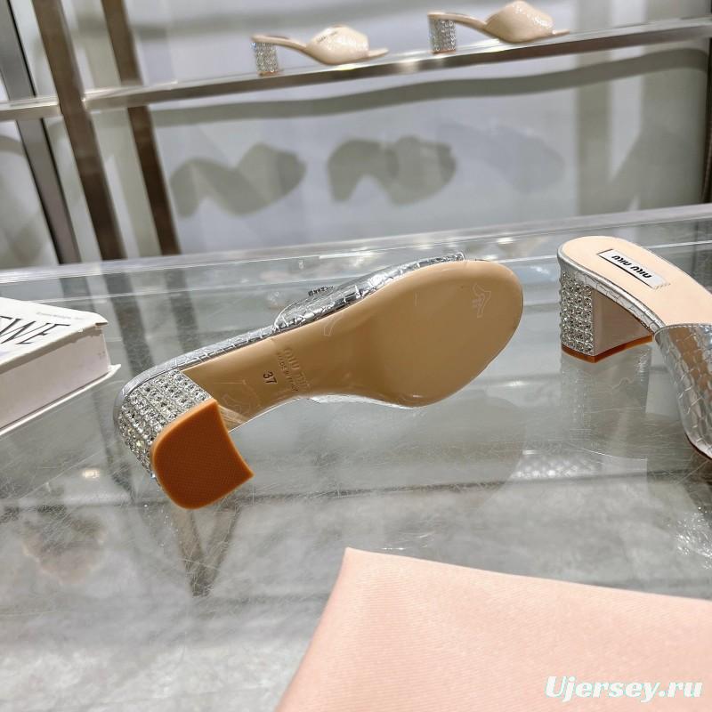 2025 Women Miu Miu Silver Leather Mules