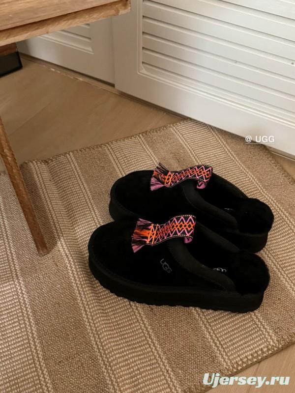 2024 UGG Black Suede Slippers Woven Tassel MJ00230