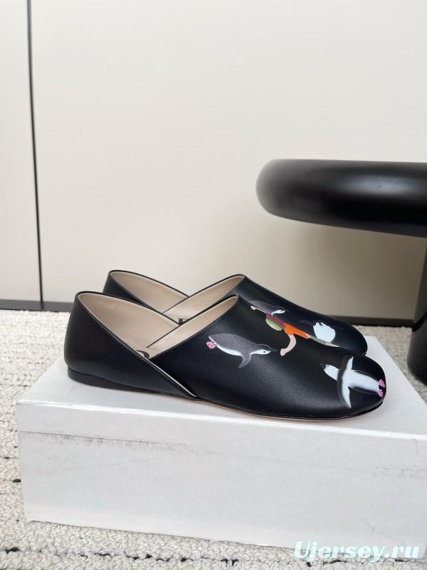 2025 Women Loewe Black Leather Loafers Painted LY00270