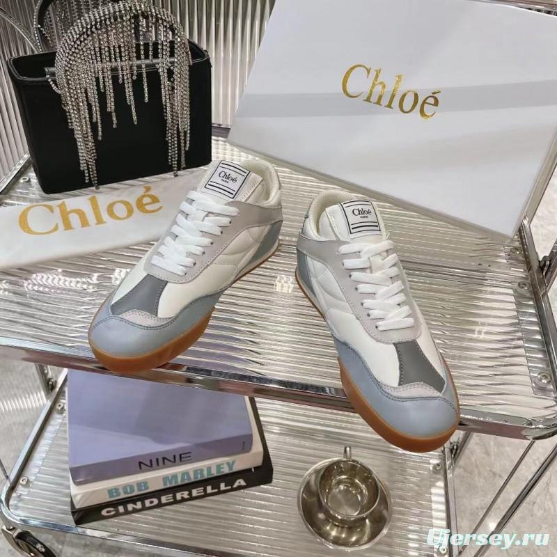 2025 Unisex Chloé White Grey Leather Casual Sneakers LY00280/LY00300