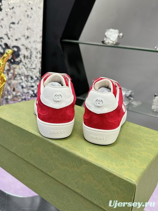 2024 Unisex Gucci Red White Leather Suede Sneakers MJ00310