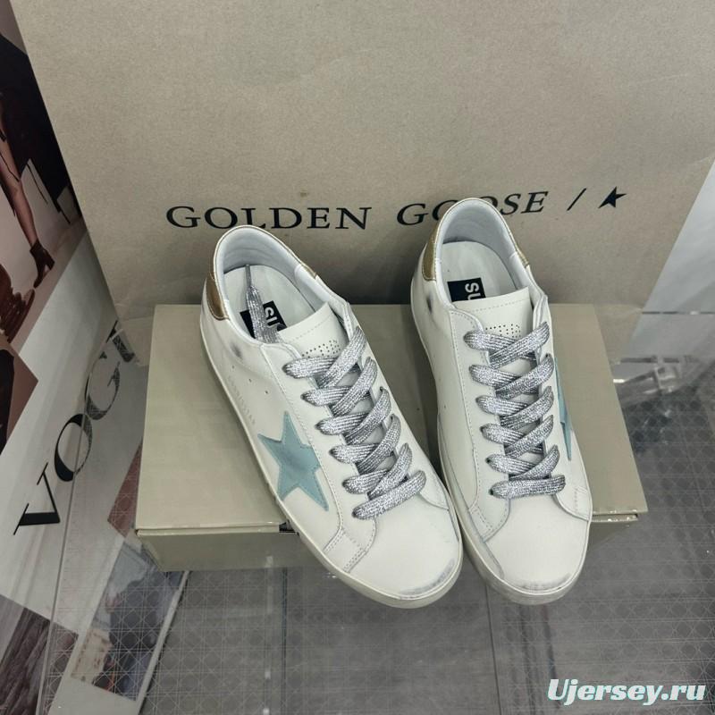 2025 Women GGDB White Blue Leather Sneakers
