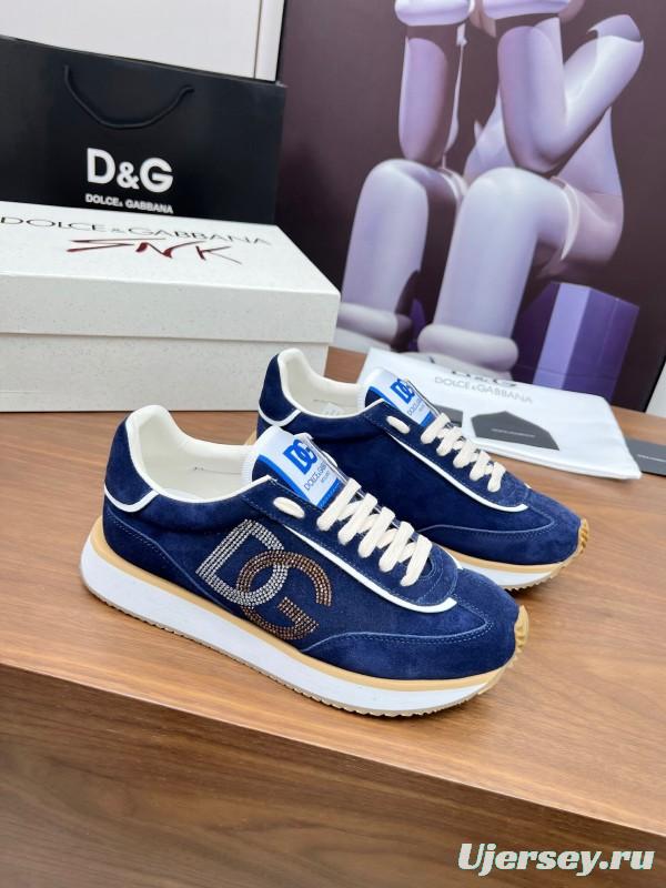 2025 Men Dolce & Gabbana Blue Suede Leather Sneakers LY00300