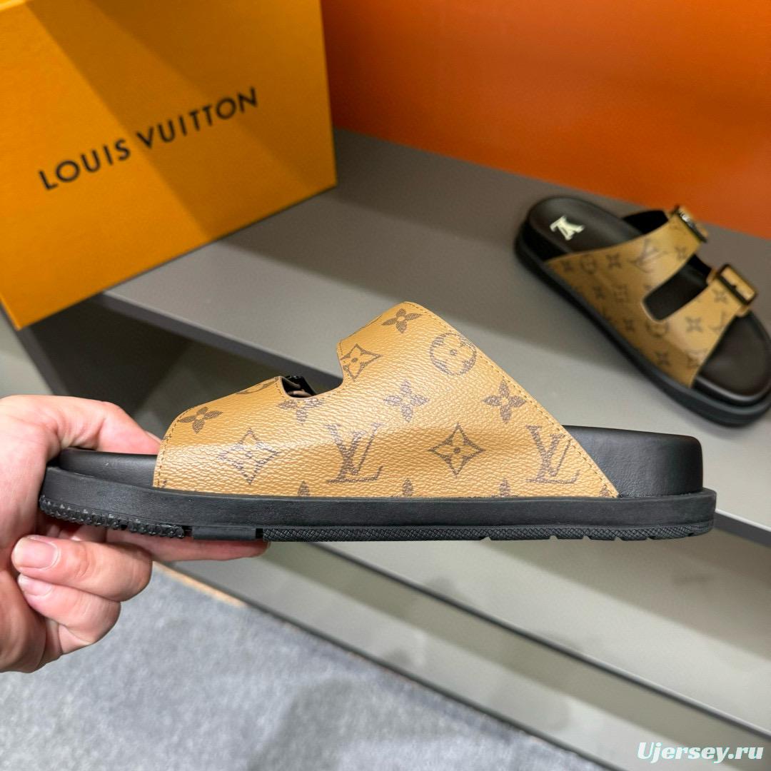 2024 Slippers Louis Vuitton brown leather Slippers