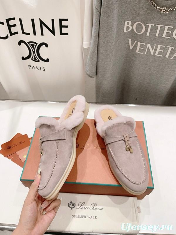 2024 Slippers LP light pink suede shearling slippers MJ00300