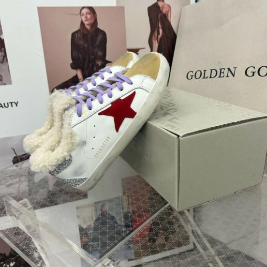 2025 Women GGDB White Red Shearling Leather Sneakers