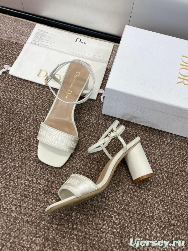 2025 Women Dior White Leather Sandals Embroidery KFY00280
