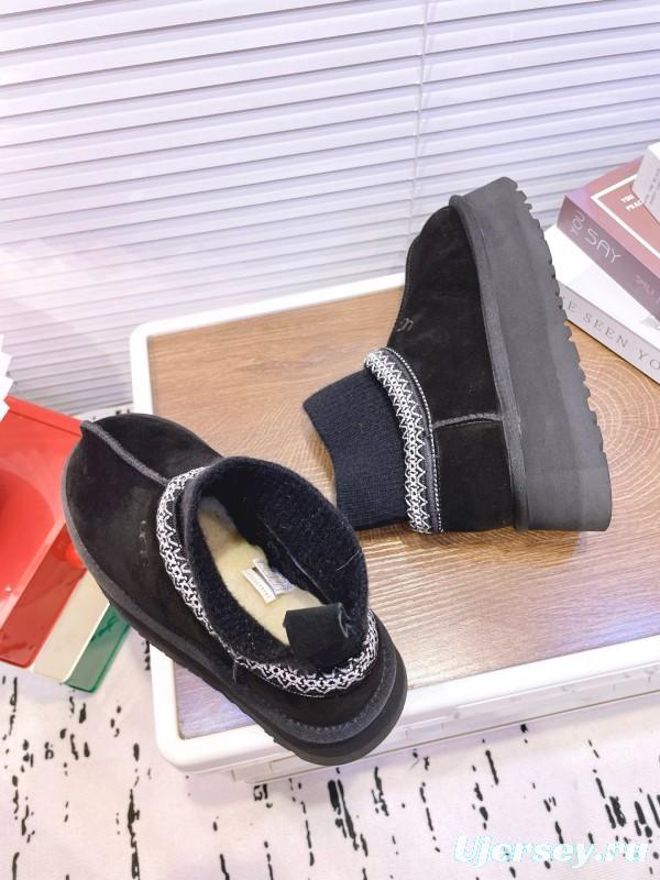 2024 Women UGG Black Suede Knit Sock Snow Boots MJ00230