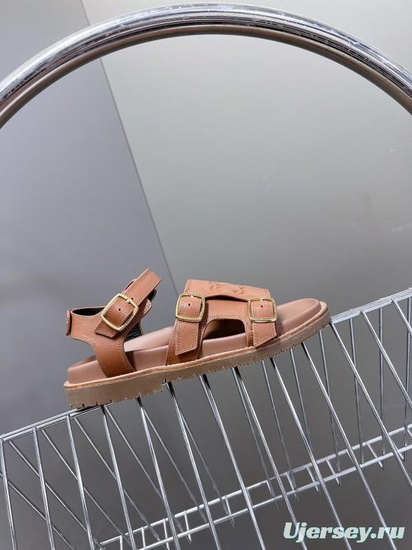 2025 Women Celine Light Brown Leather Sandals KFY00280
