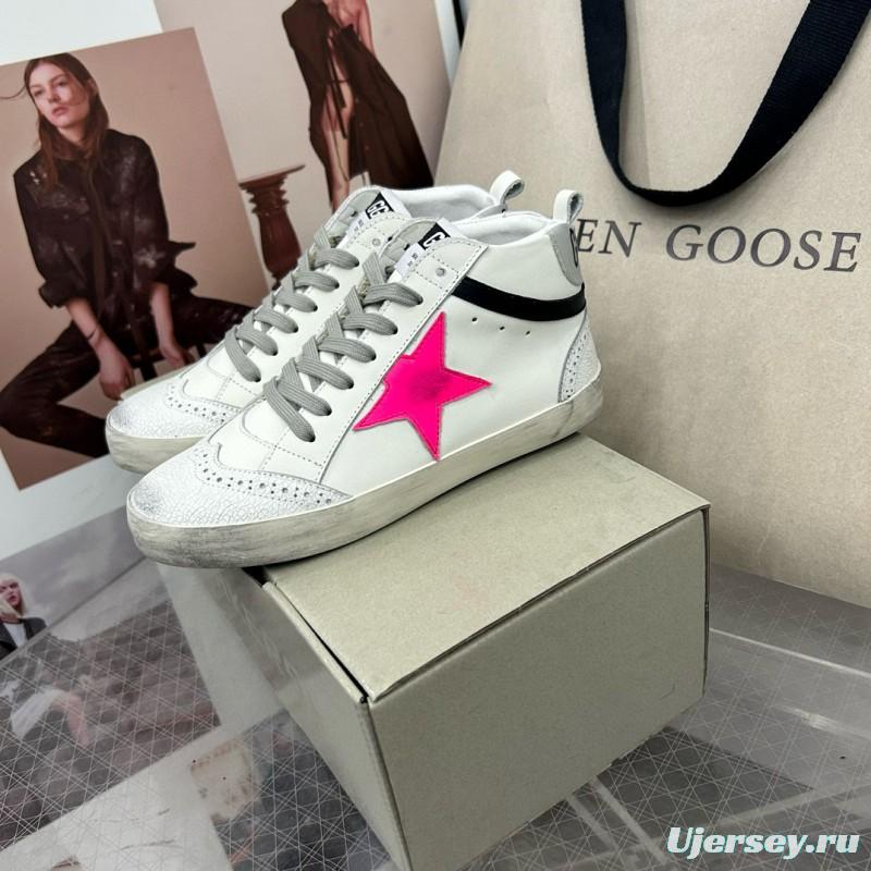 2024 Women GGDB White Pink Leather High Top Sneakers MJ00300