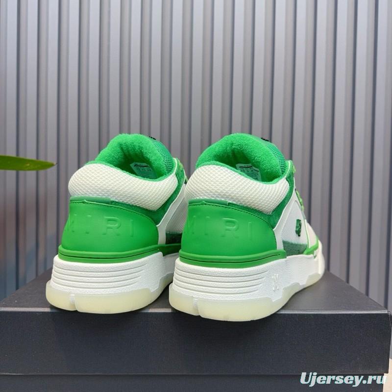 2024 Unisex Amiri Green White Leather Mesh Sneakers MJ00360