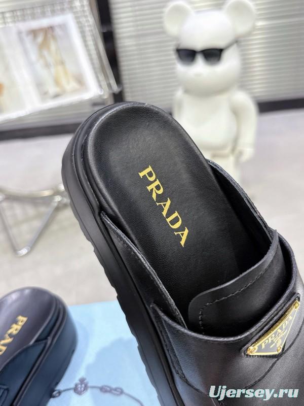 2025 Women Prada Black Leather Loafers