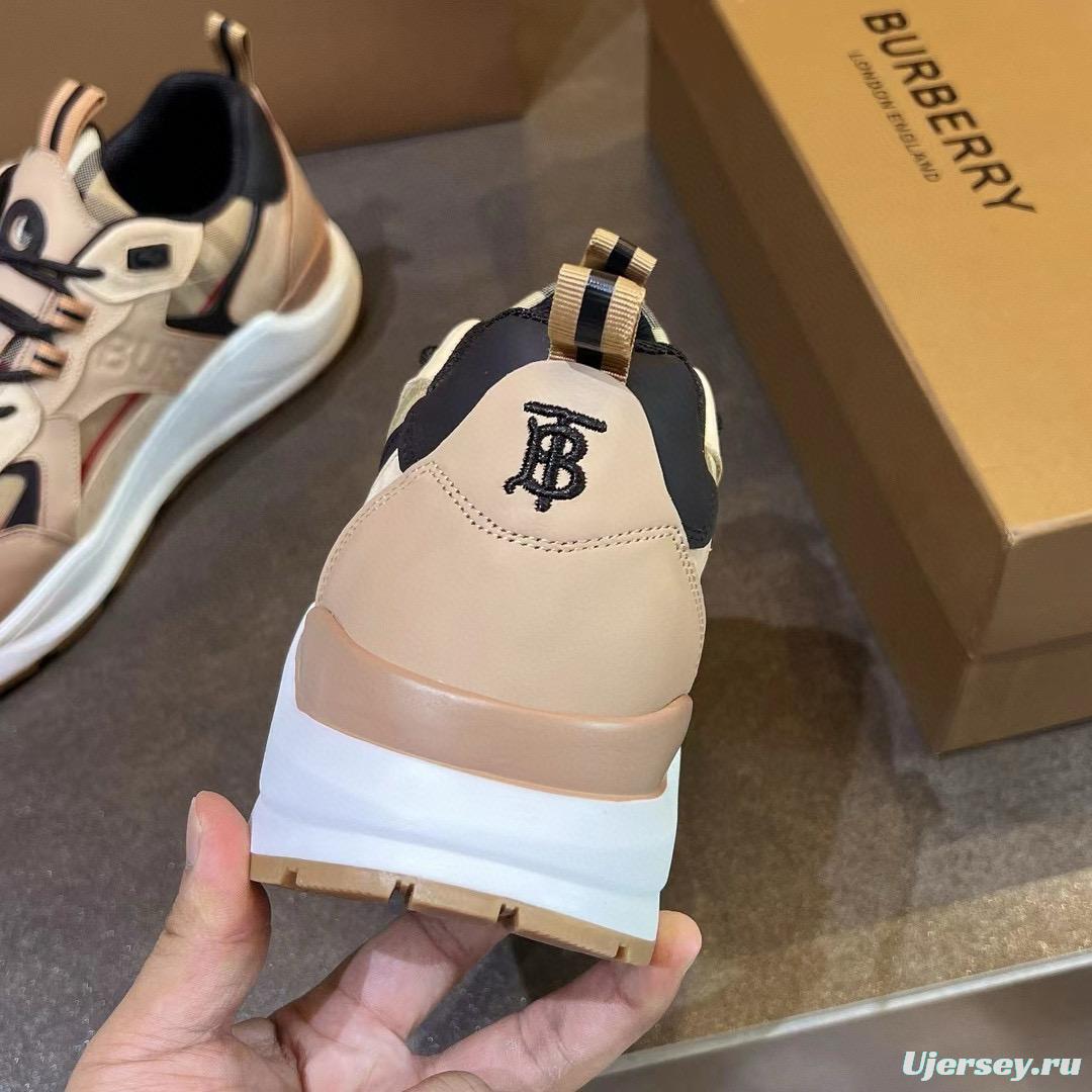 2025 Unisex Burberry Beige Black Suede Leather Cotton Sneakers Vintage Check MJ00380